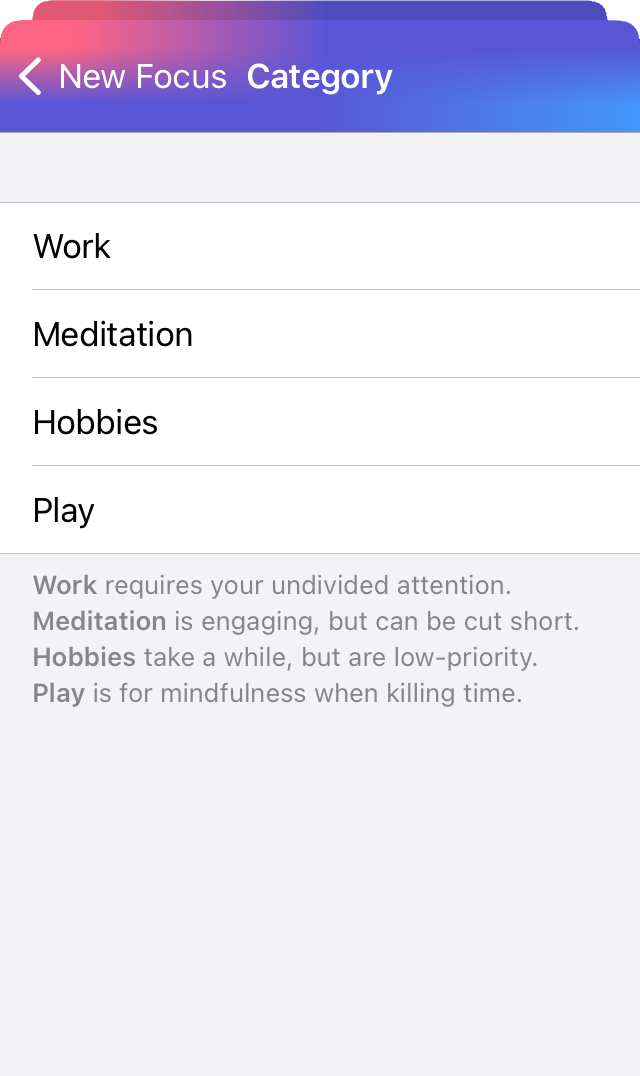 Focus category selection