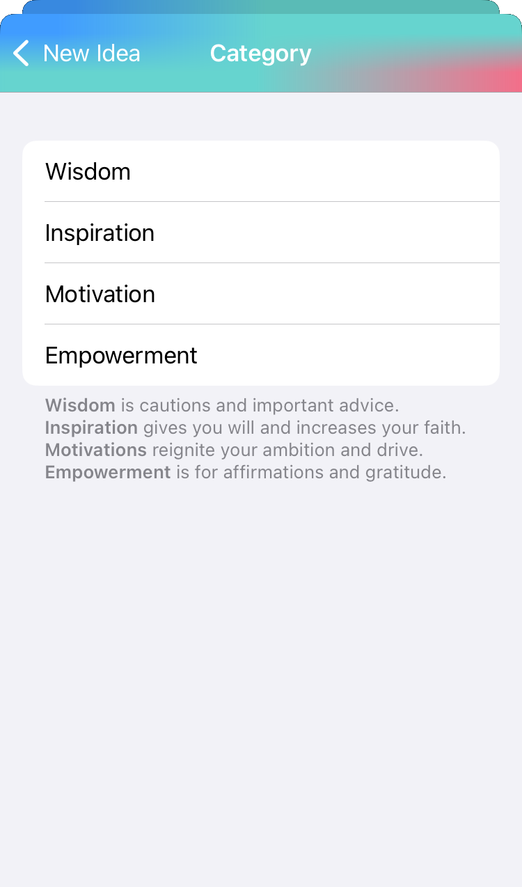 Idea category selection