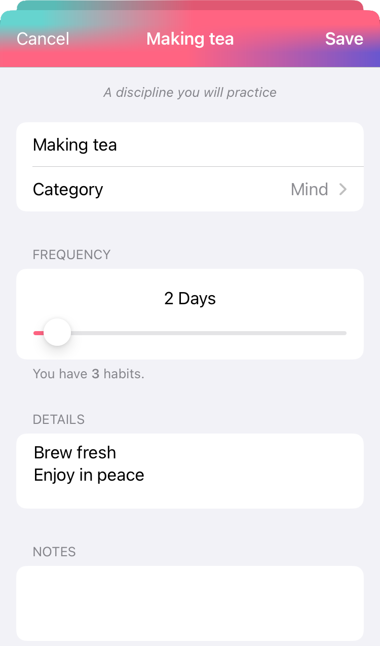 Habit settings