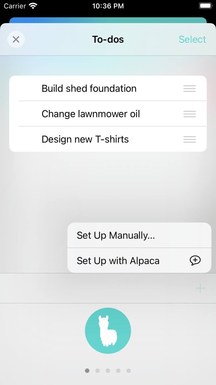 To-do list with manual and Alpaca setup options